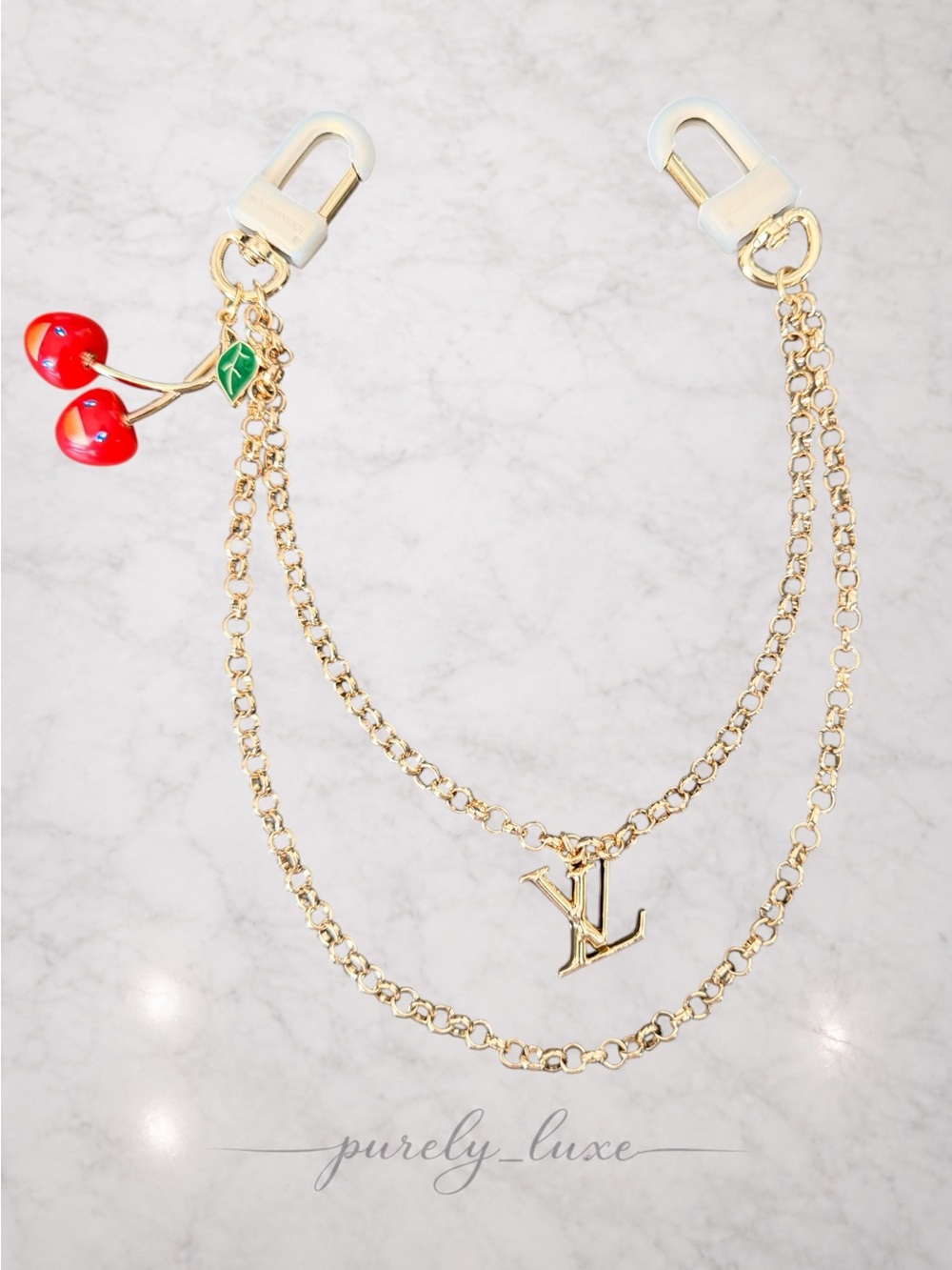 Unbranded Cherry Gold Double Chain Bag Charm and Chain